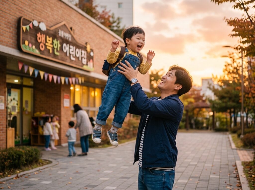 등원거부를 극복하고 행복하게 하원하는 아빠와 아이의 모습