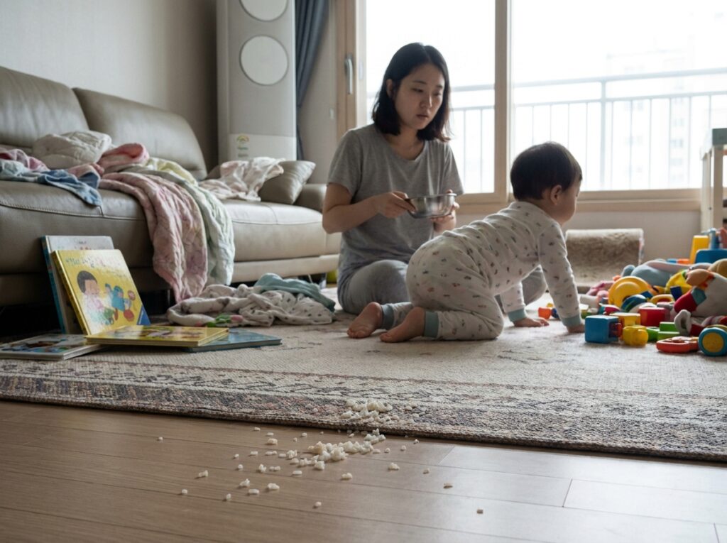 밥 안 먹는 아이를 따라다니며 힘들게 식사 전술을 펼치는 부모의 일상