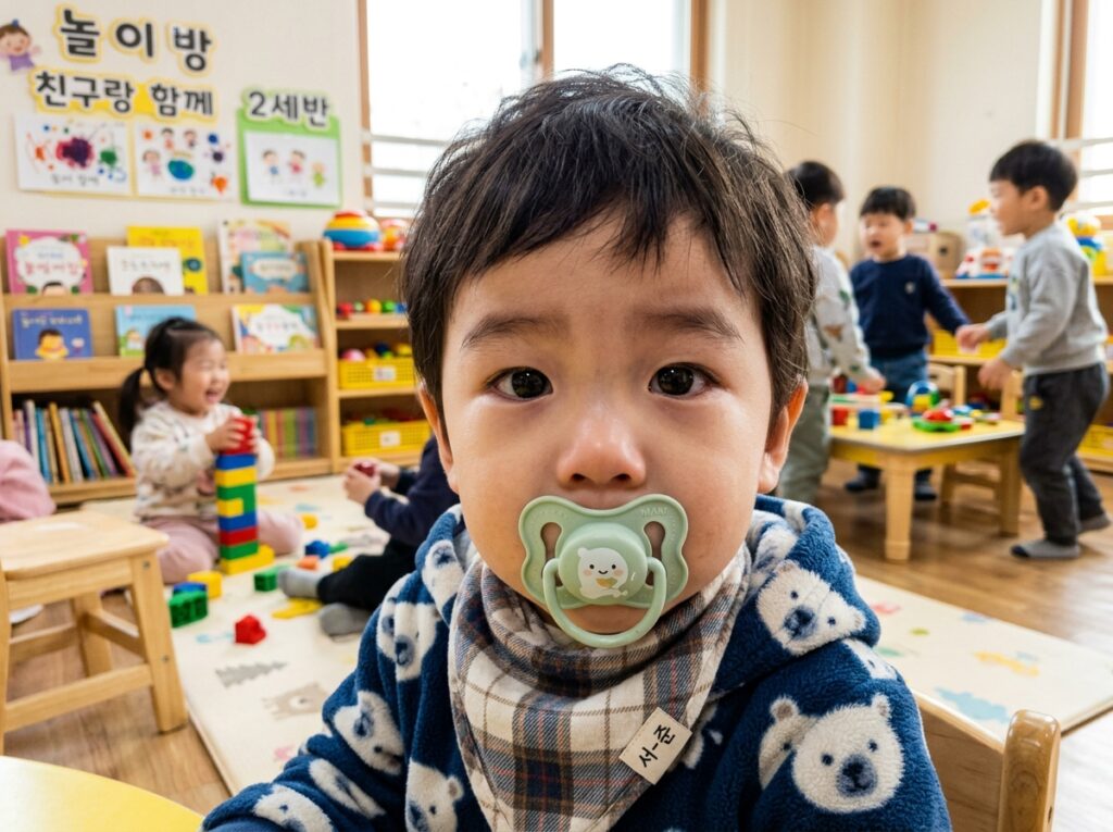쪽쪽이 사용으로 인해 언어 발달 및 상호작용 기회가 차단된 아이